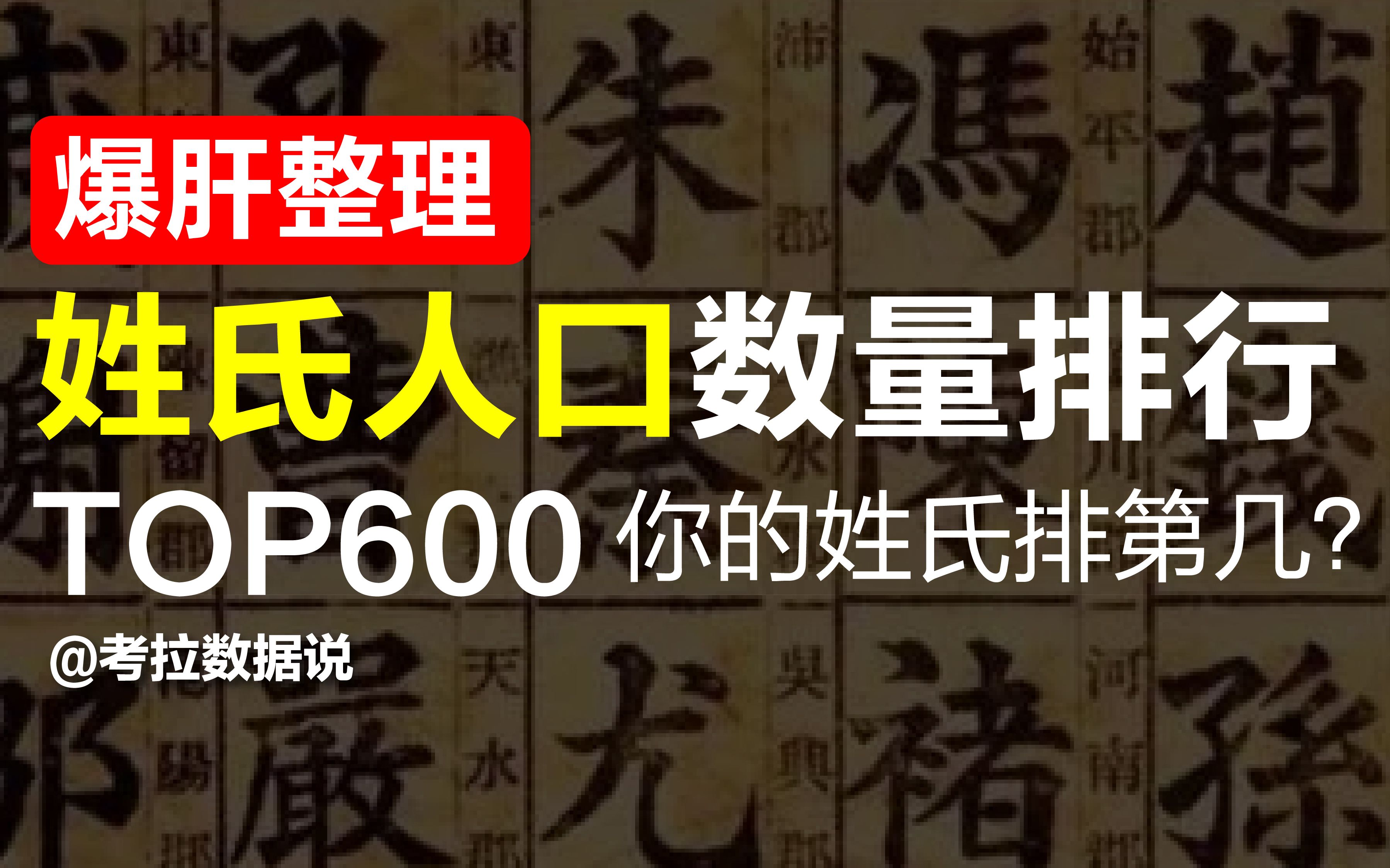 爆肝整理 | 姓氏人口数量排行TOP600,你的姓氏排第几?哔哩哔哩bilibili