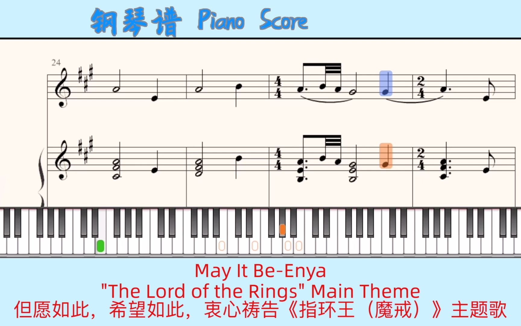 [图]May It Be-Enya The Lord of the Rings Main Theme?Piano Score钢琴谱 指法?但愿如此，希望如此