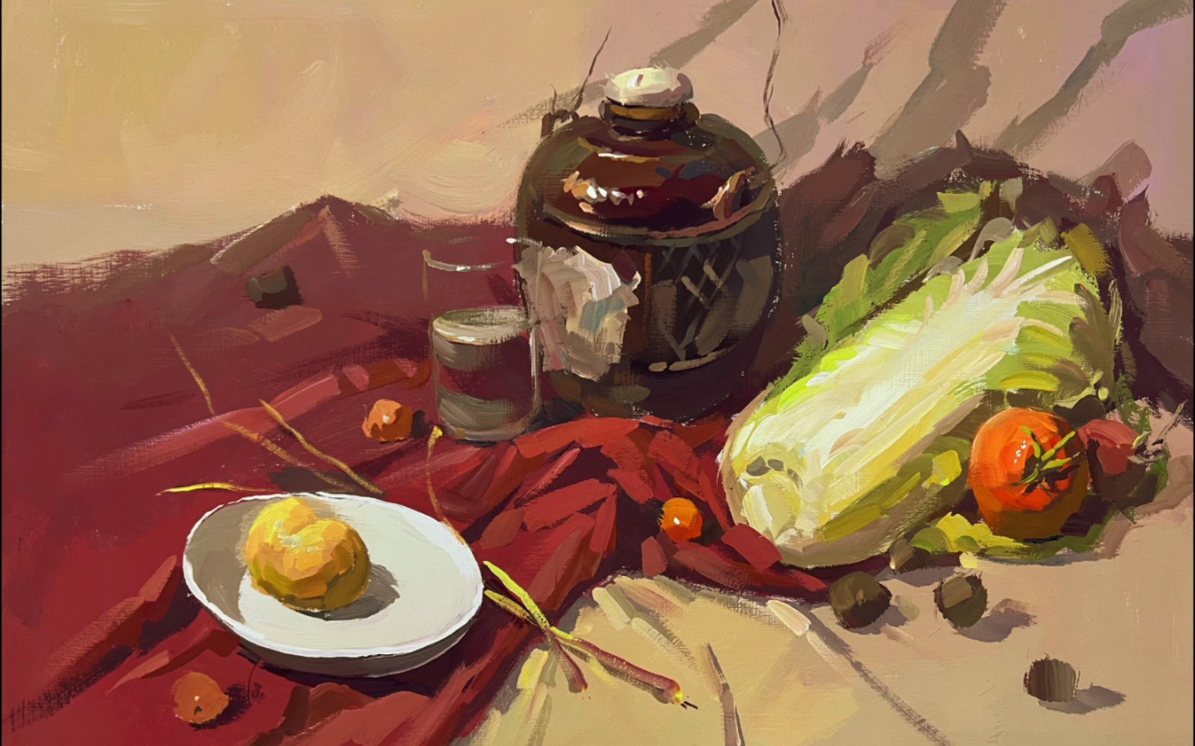 活动  【水粉静物组合】-深色罐子和白菜