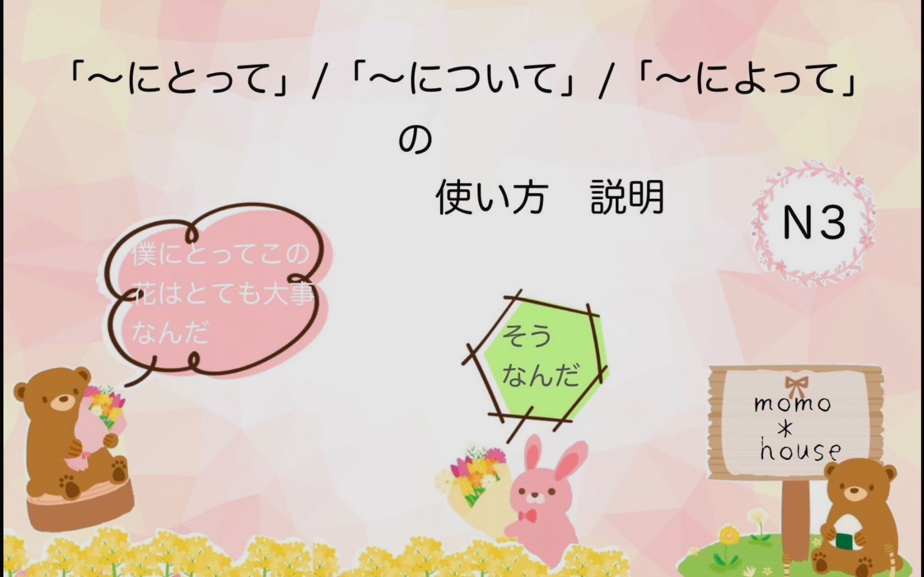 日语语法「～にとって」「～について」「～によって」的使用说明,桃桃老师亲自讲解，希望对大家有帮助。-哈密瓜travel-哈密瓜travel-哔 ...