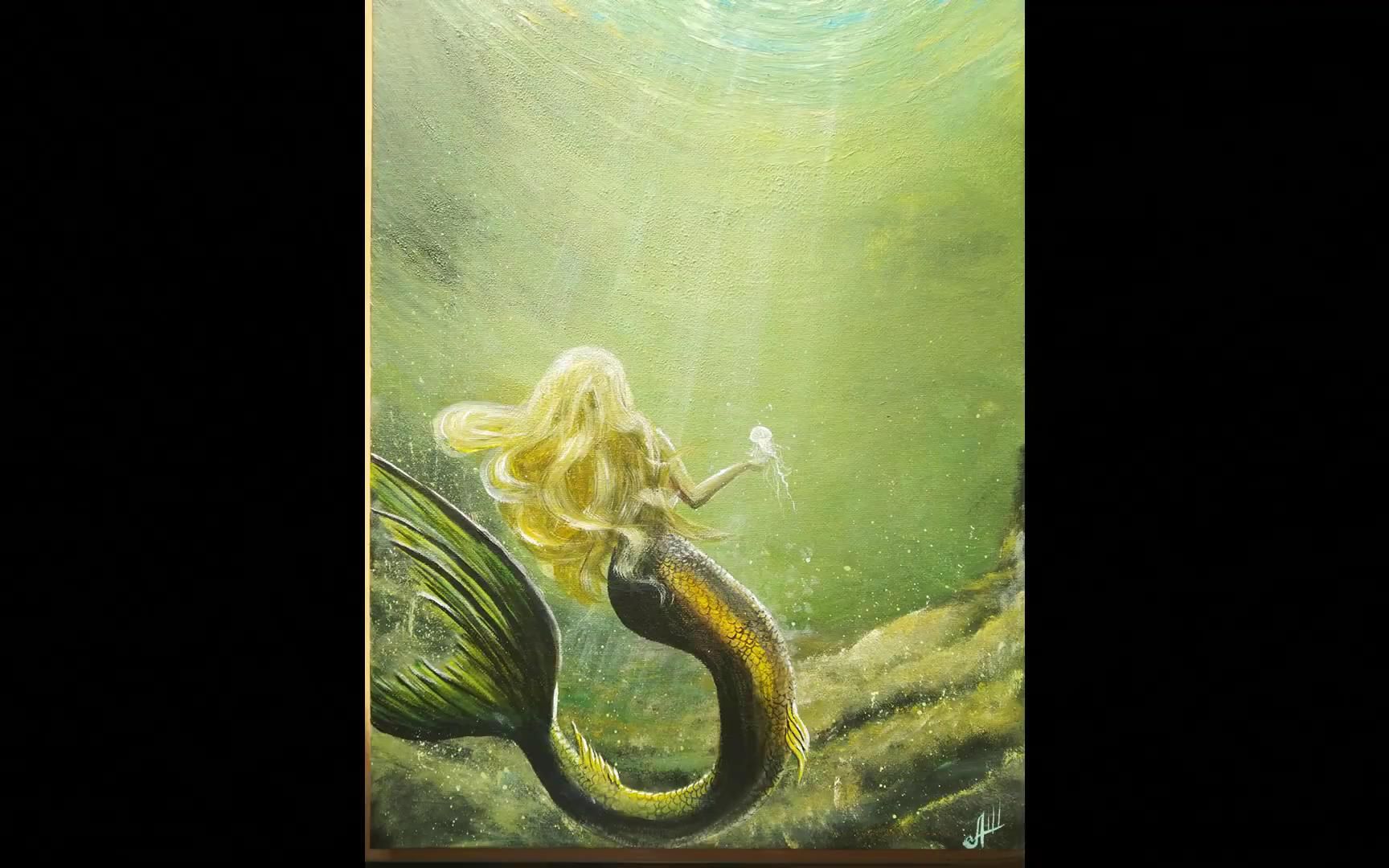 丙烯画 drawing a mermaid under water _ acrylic painting