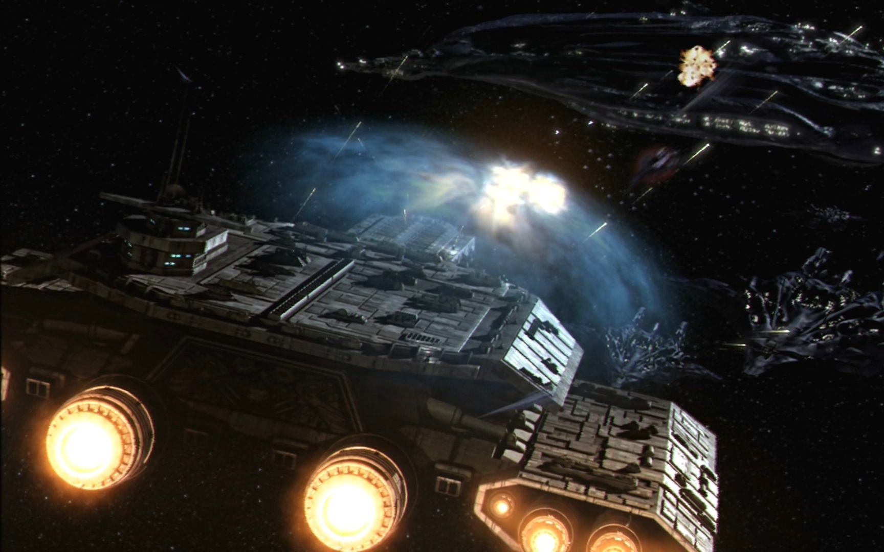 星际之门 daedalus号星际主力舰开火摧毁hive星际飞船