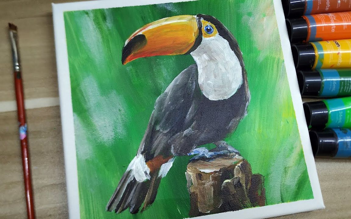 【丙烯畫】【繪畫教程】託哥巨嘴鳥-how to paint a toco toucan