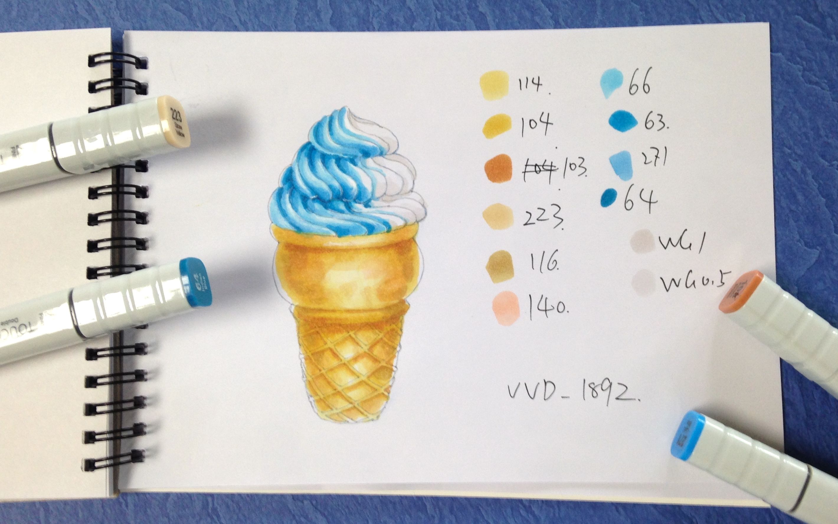 【马克笔教程】甜筒冰淇淋的硬头touch画法_4倍速