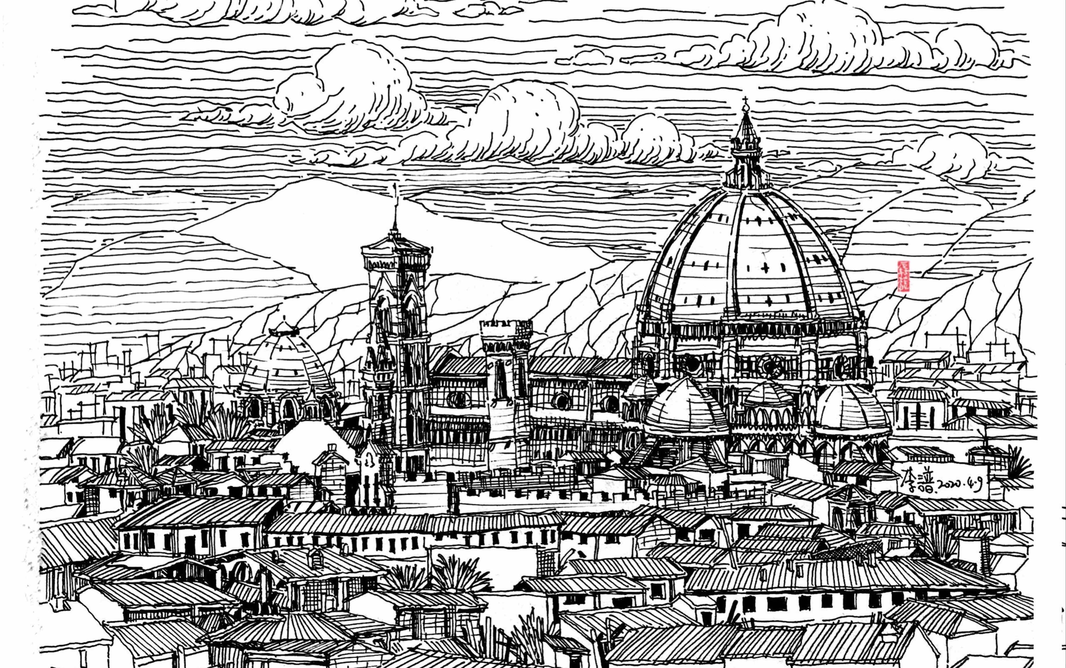 佛罗伦萨大教堂手绘图片