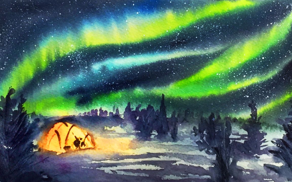 [untamed little wolf]水彩 | 极光星空