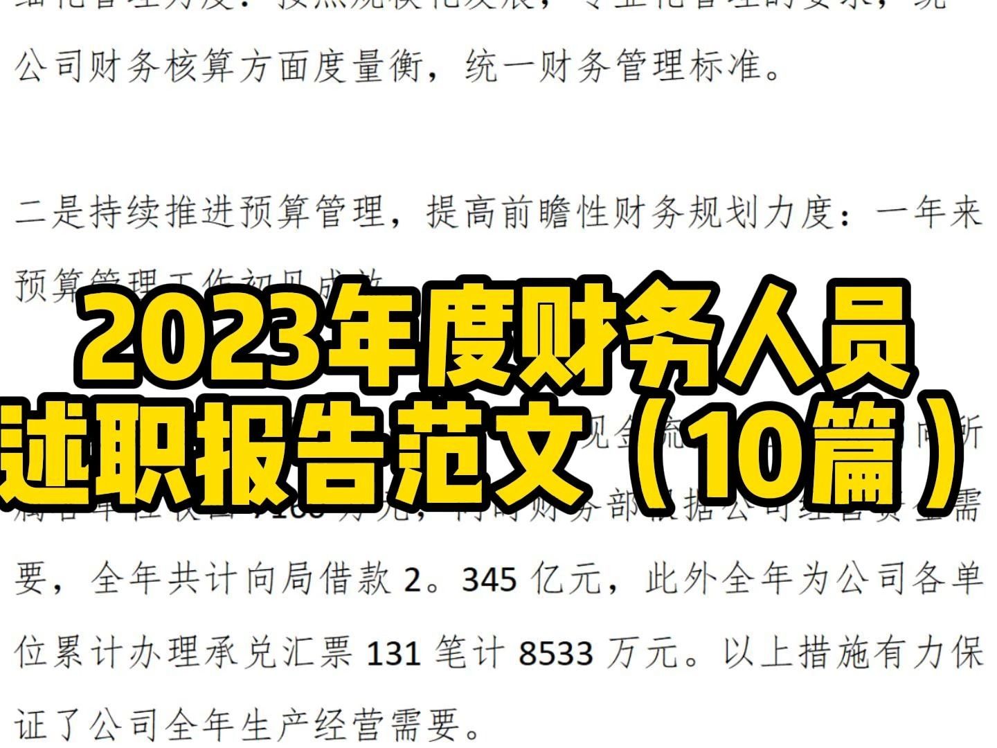 2023年度财务人员年度述职报告范文(10篇)哔哩哔哩bilibili