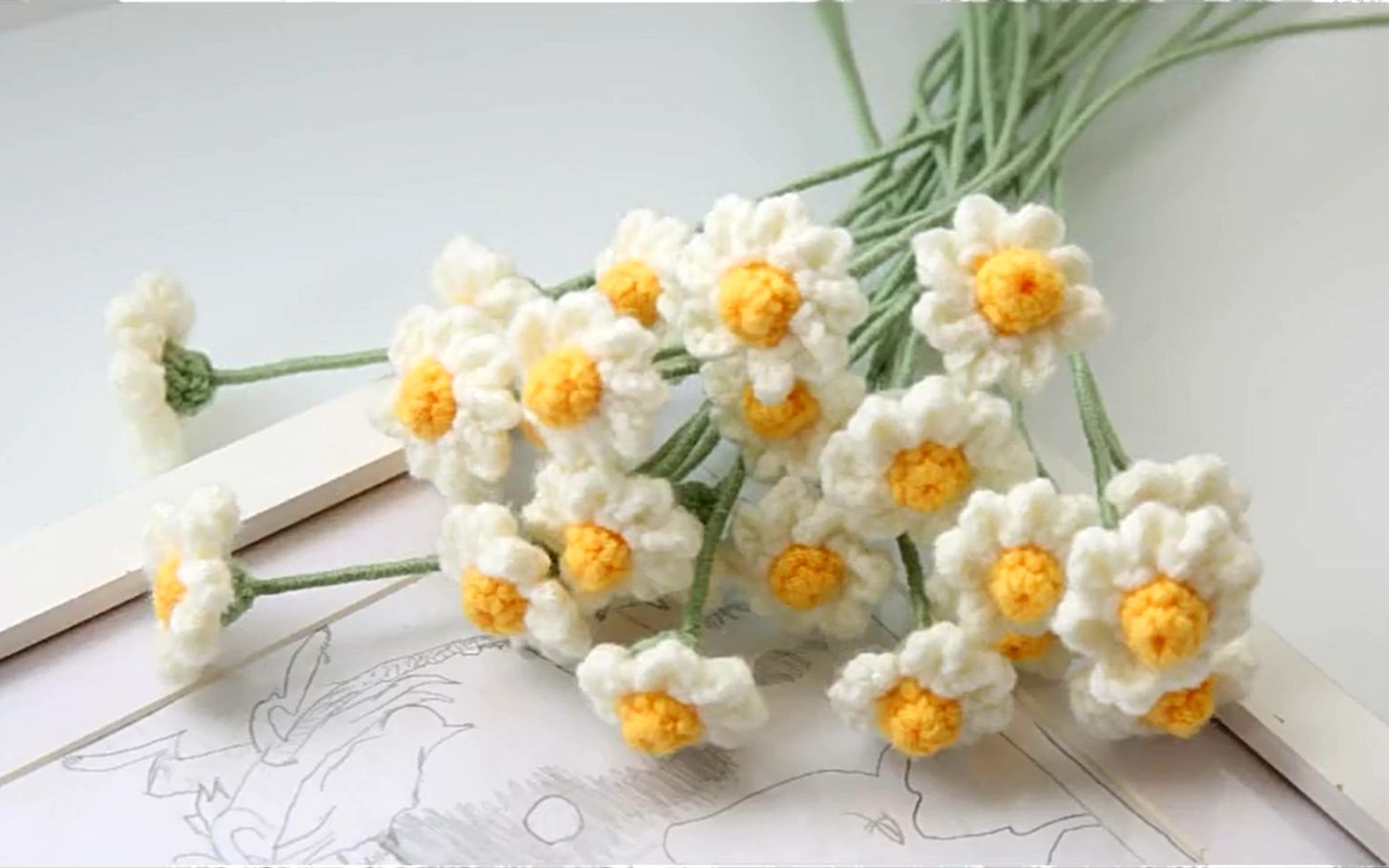 软杆 小雏菊花束毛线钩针勾线编织教程 零基础新手教程 咪妈手作