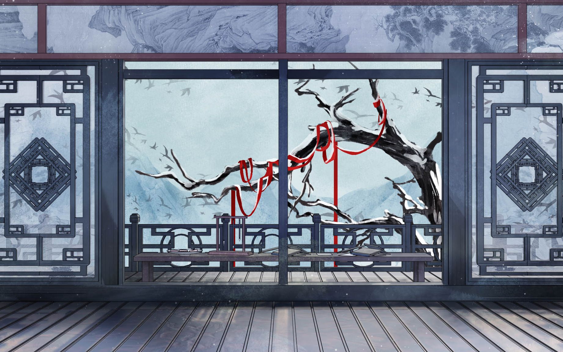 围炉煮茶:古风雪景背景vup虚拟主播直播背景展示