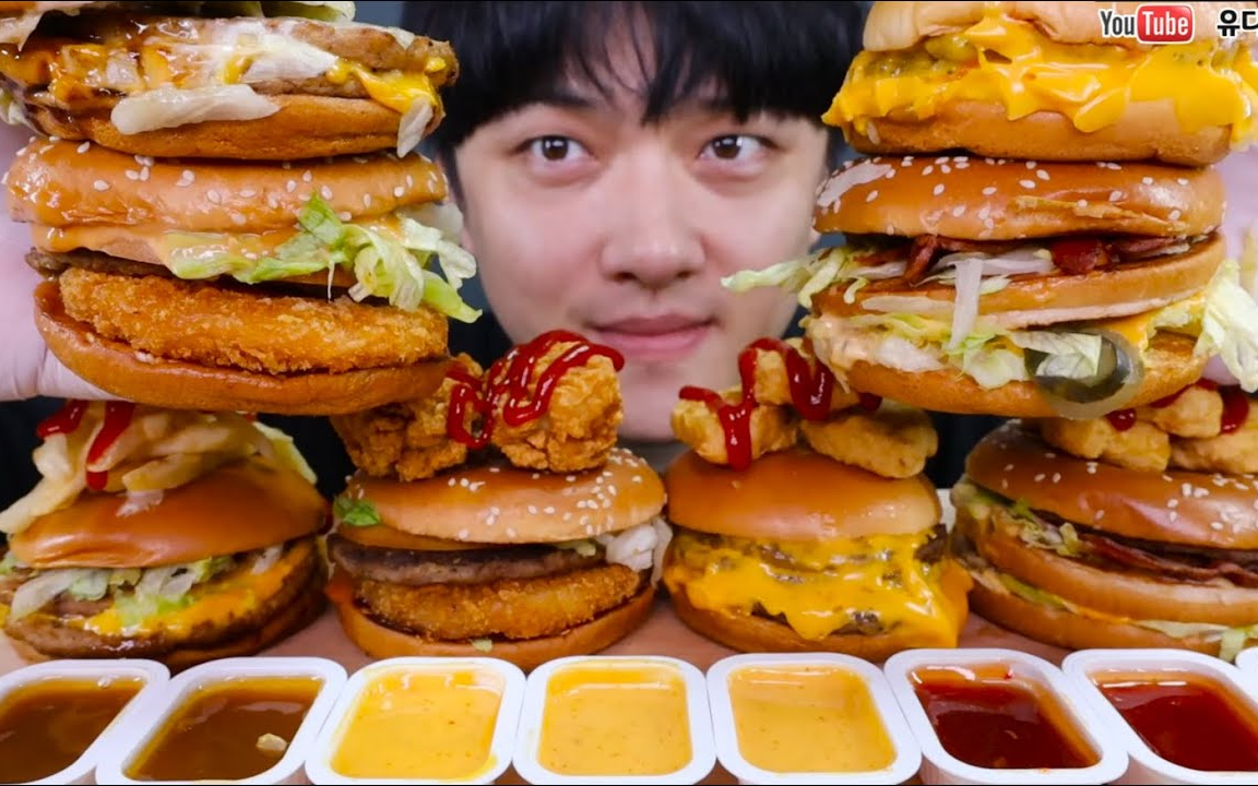 含倒放倍速深渊巨口udt小哥麦当劳新品芝士汉堡大口吃真过瘾韩国大胃