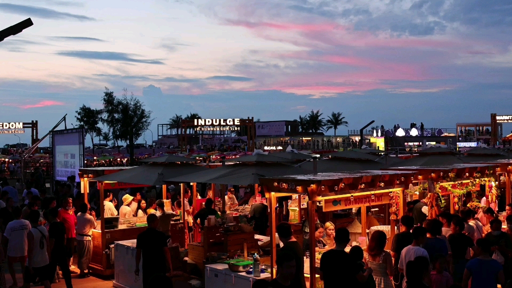 佳能r7夜晚暗光视频无后期调色直出亚洲最大沙滩夜市-海口白沙门沙滩