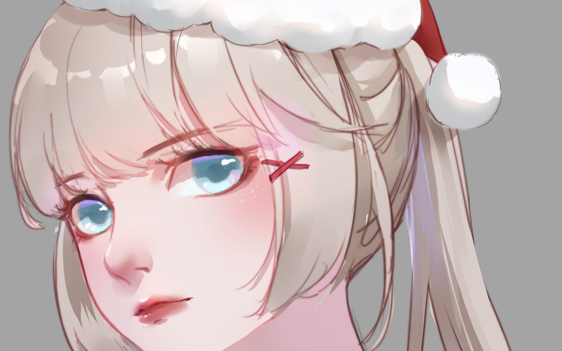 【板绘过程】平涂,圣诞帽小姐姐