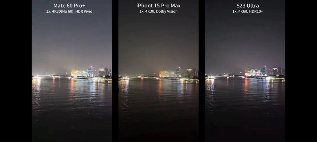 华为mate60,iphone15 pro max,三星s23 ultra 夜景hdr 录像对比效果