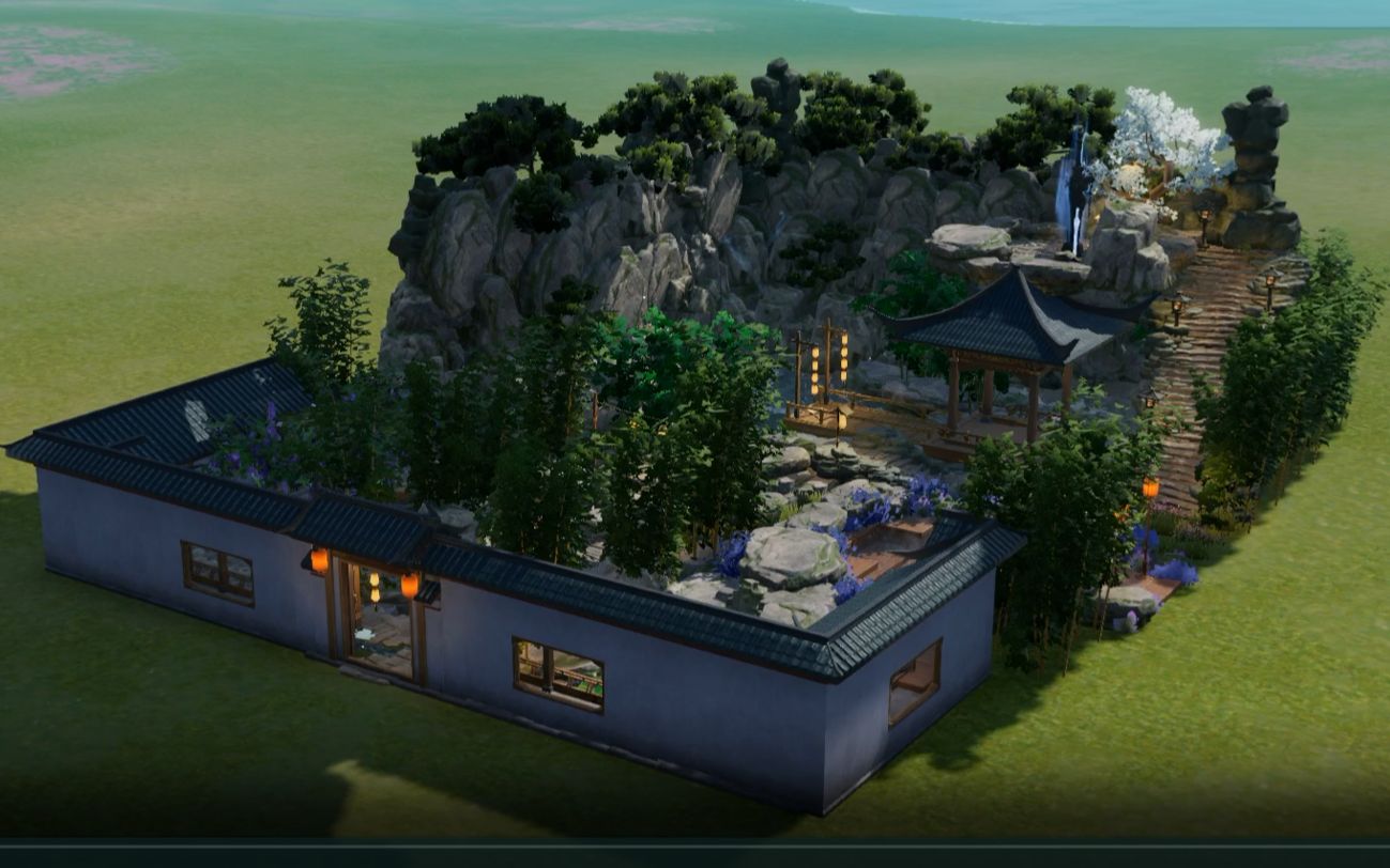 【剑网三家园】隐竹居(2480平竹林山石带二层浮空主屋蓝图展示)