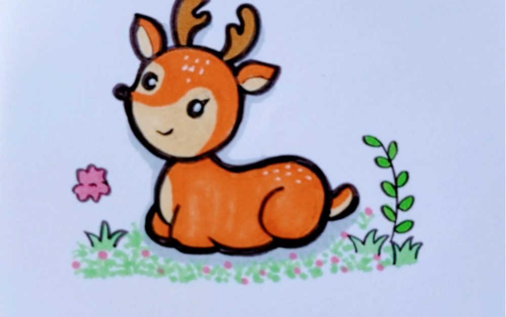 奔跑的小鹿简笔画彩色图片