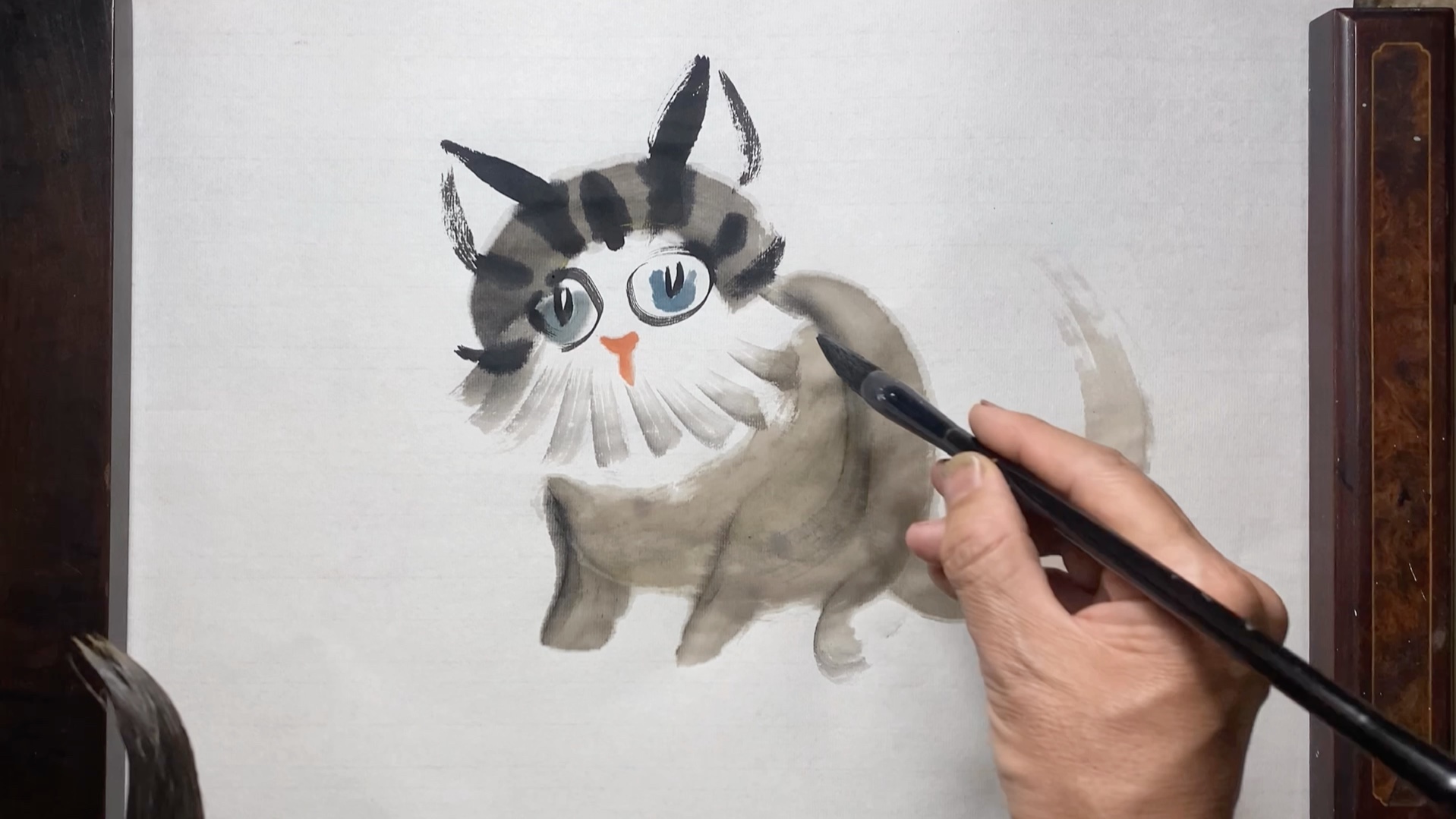 别眨眼竟然这样就画好了原声原速教你国画布偶猫猫