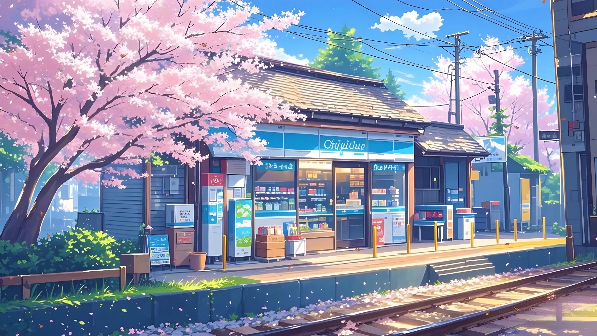 🌸春日浪漫车站|樱花飘落|清新氛围|舒缓心情