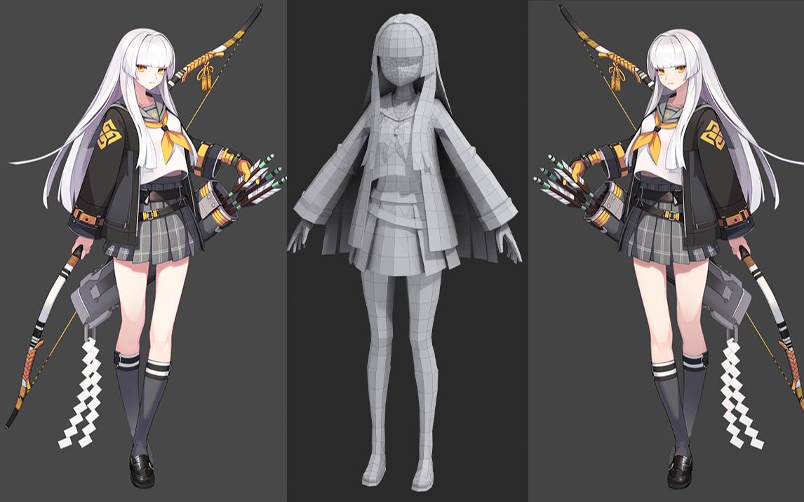 3dmax人物建模:jk学院风少女人体布线教程,3d游戏角色白模制作完整