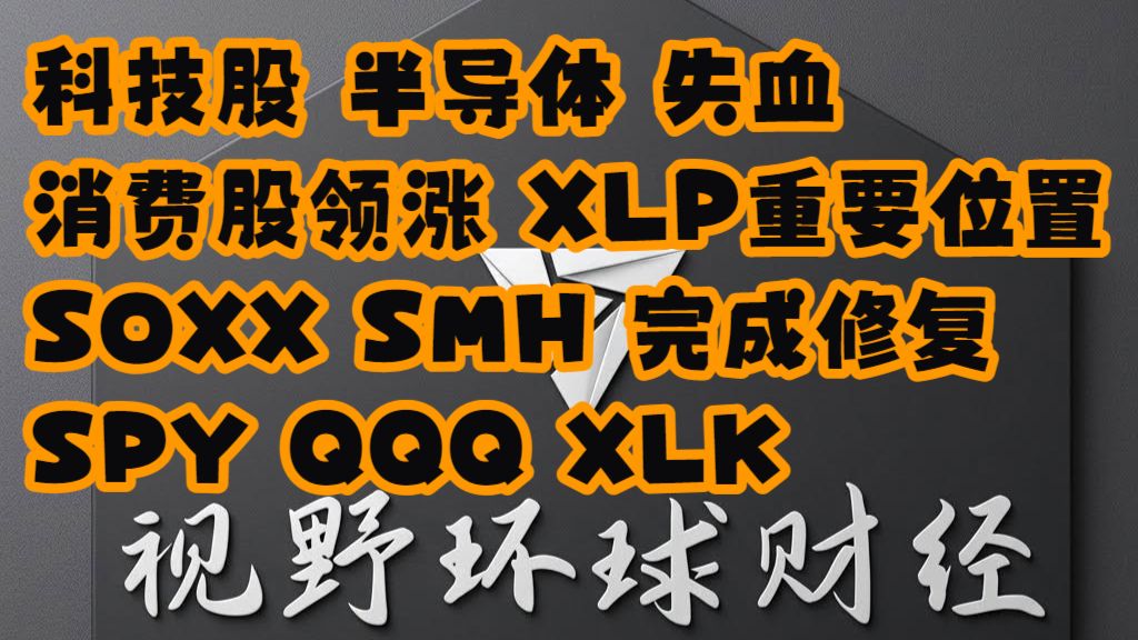 【视野环球财经】20261008美股 科技股、半导体失血！消费股领涨，XLP重要位置！SMH、SOXX完成修复！SPY、QQQ、XLK长线点位更新！