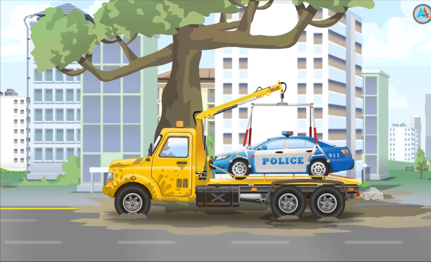 儿童工程车动画《汽车动画城》警车行驶途中发生交通事故了,需要救援!