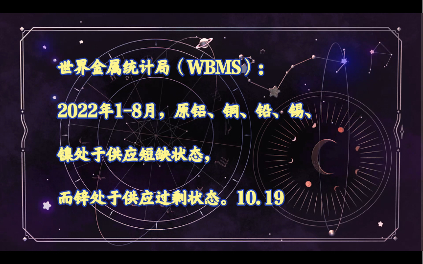 世界金属统计局(WBMS):2022年18月,原铝、铜、铅、锡、镍处于供应短缺状态,而锌处于供应过剩状态.10.19哔哩哔哩bilibili