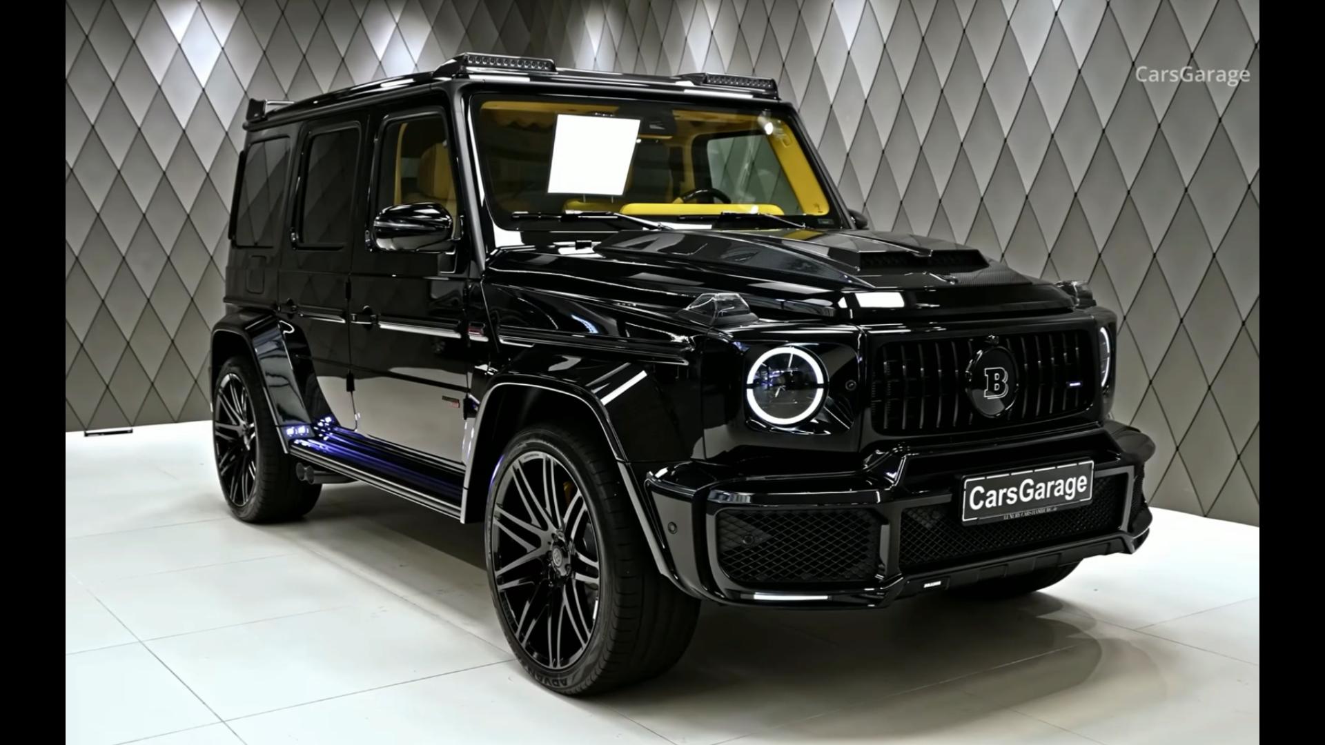 奔驰amg g63 2023 brabus g800 亮黑色外观 黄色内饰