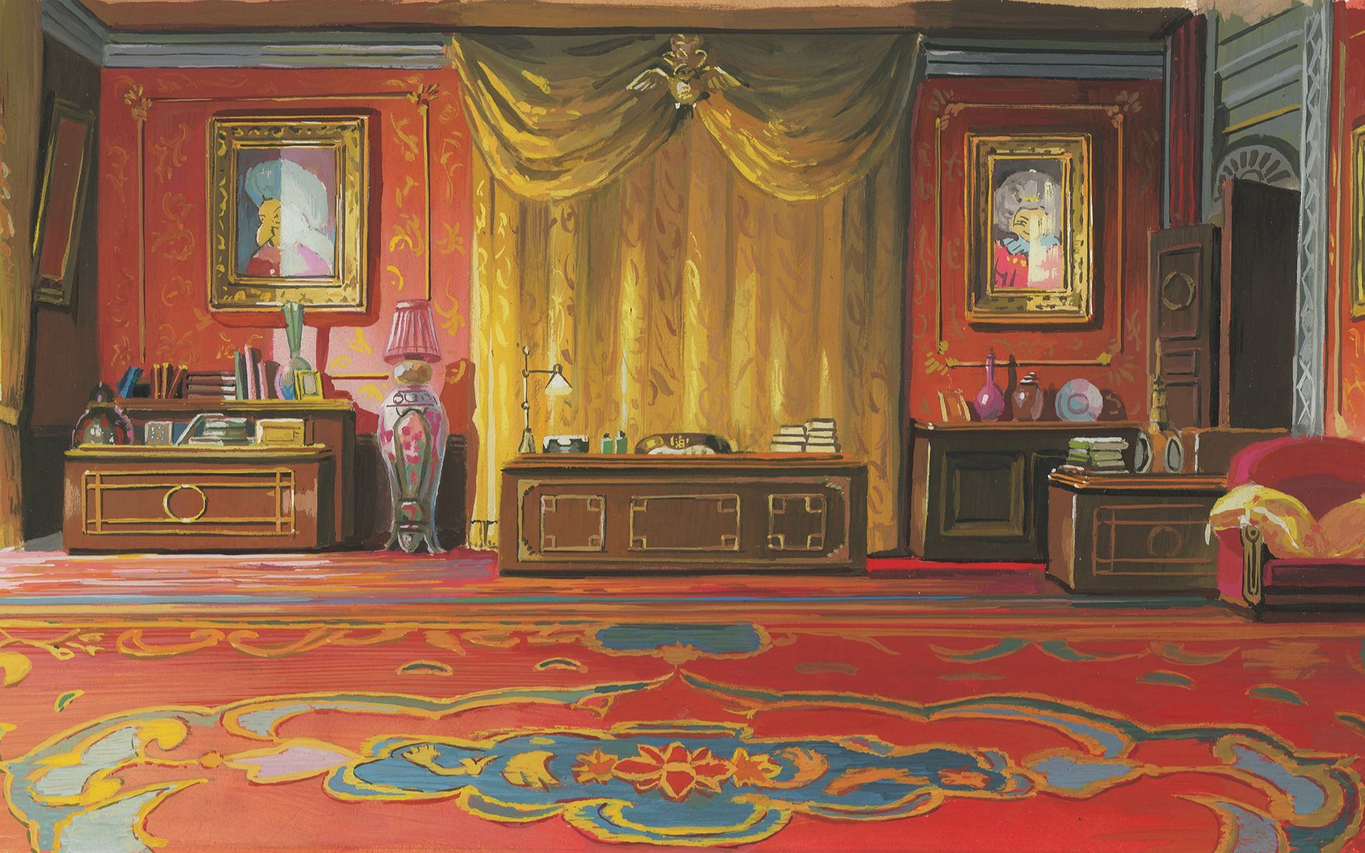 场景还原不透明水彩千与千寻汤婆婆的房间