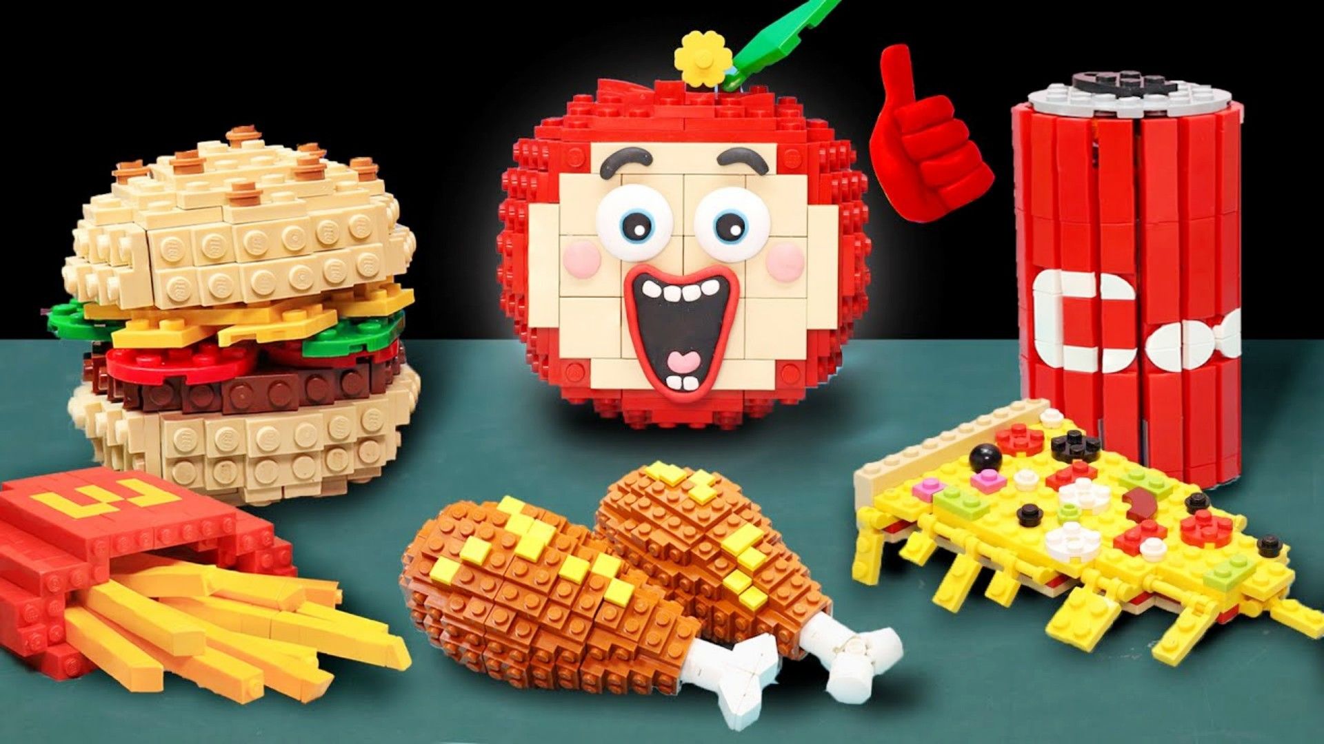 美食动画:乐高世界的快速食品搭餐,汉堡加披萨,疯狂炫不停!