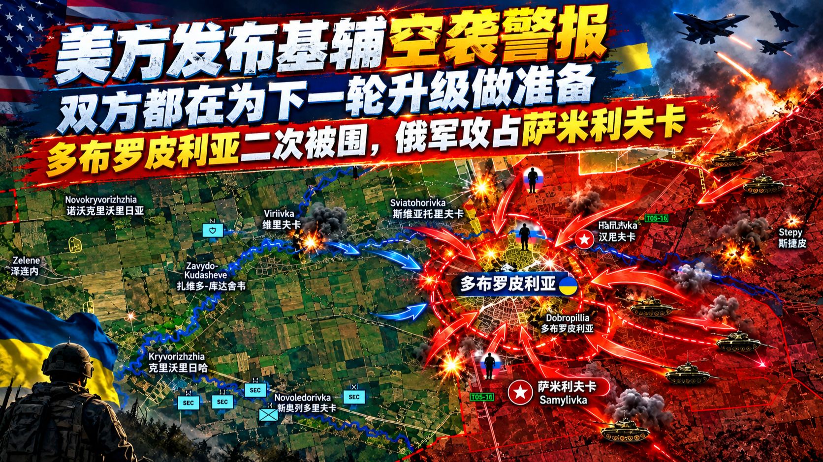美方发布基辅空袭警报，双方都在为下一轮升级做准备 多布罗皮利亚二次被围，俄军攻占萨米利夫卡