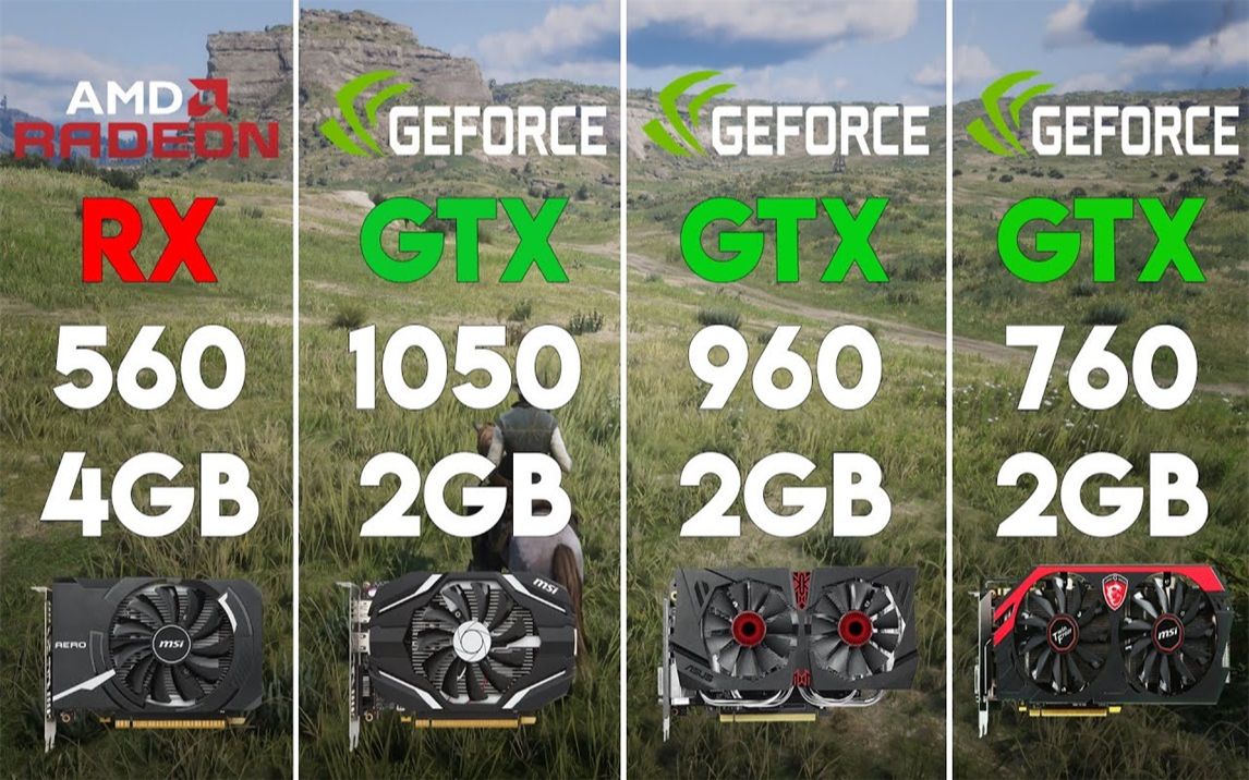 RX 560 4G vs GTX 1050 960 760 2G 显卡对比(1080P分辨率测试,CPU为R5 3600) 1080P视频
