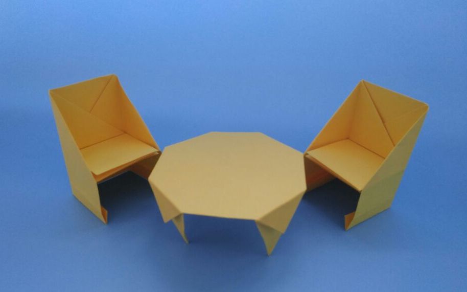 折一套桌子和椅子迷你家具,几分钟就能折好,亲子手工折纸教程