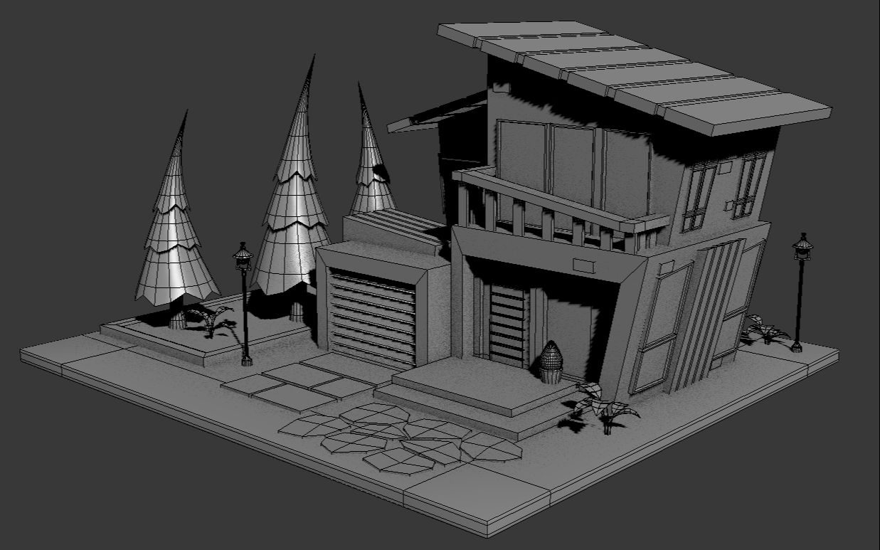 【3dmax场景建模】简单的场景教学,房屋搭建技巧,场景如何卡线布线