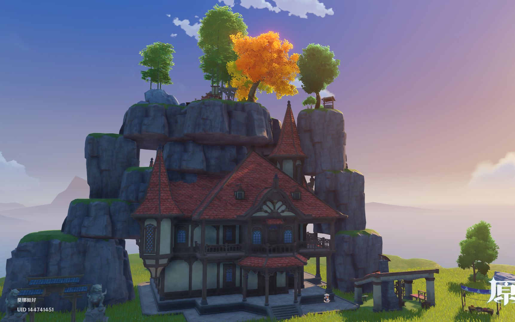 原神家园穿模建筑,上天看海,日落日出_哔哩哔哩_bilibili