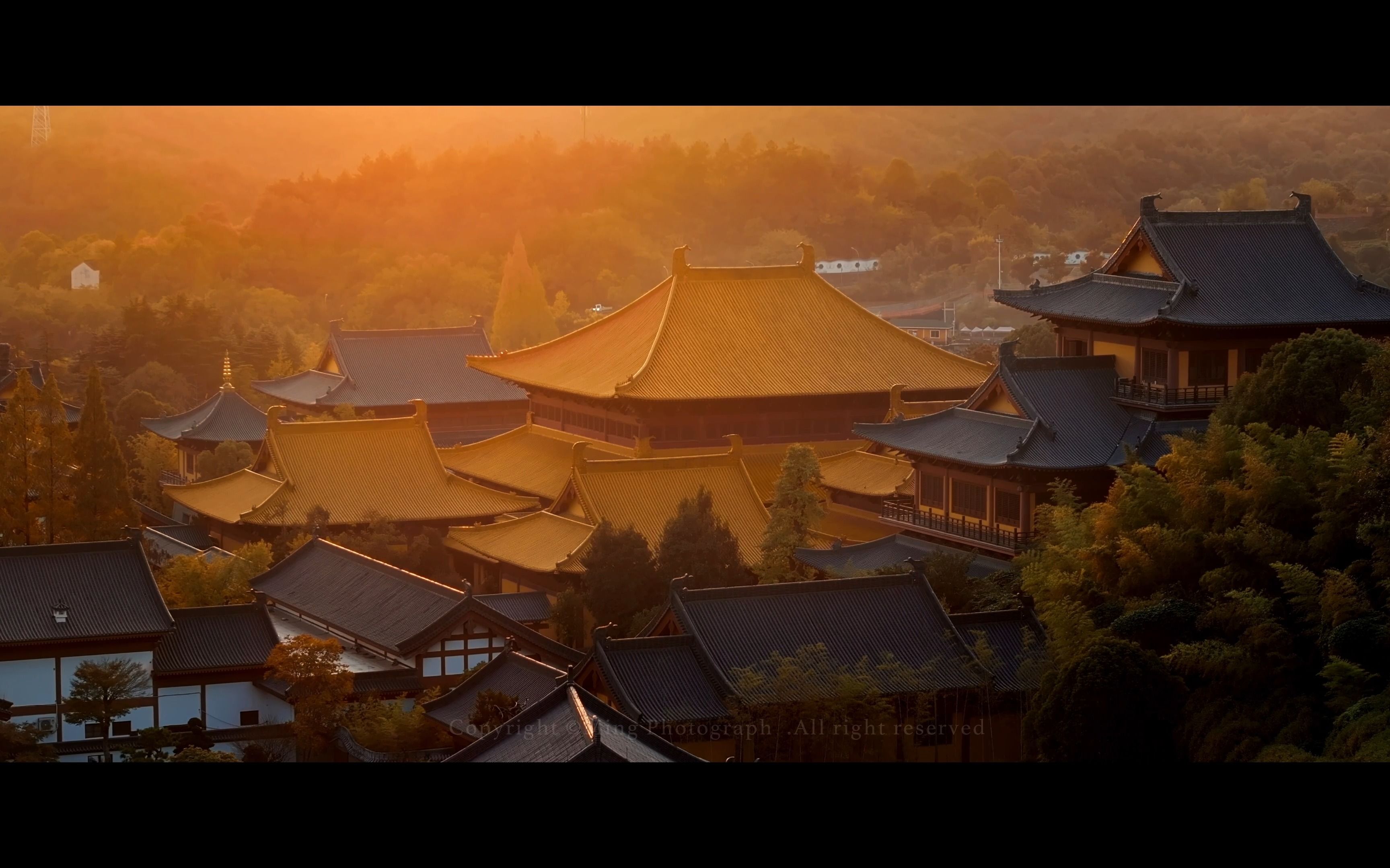 [4k|mavic3 pro] 日落金华山智者寺|浙中地区规模最大的寺庙,始建于
