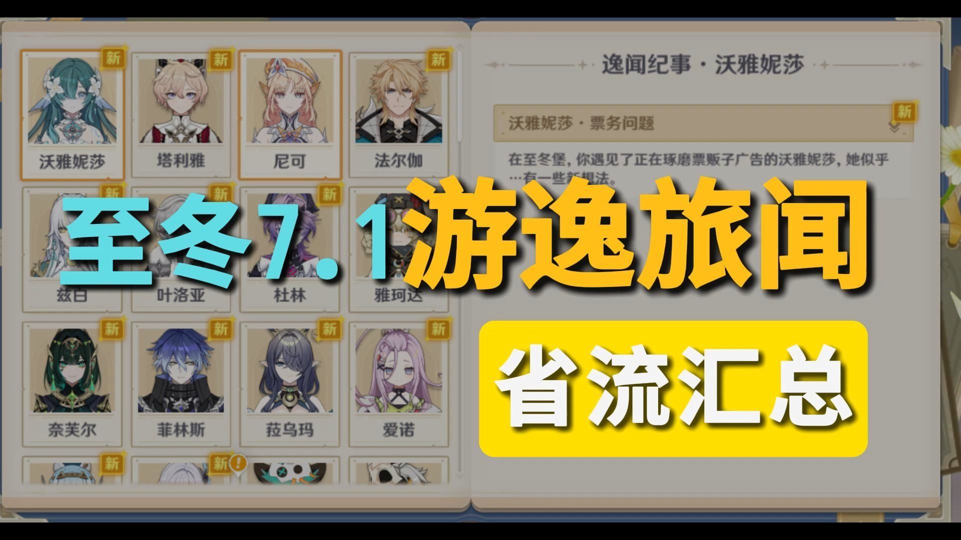 (0928完结共24事件[15隐藏+9显示])原神至冬7.1[游逸旅闻-踏雪之章]省流汇总(附思维导图)|持续更新...