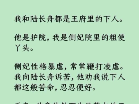 [图]《何优丫头》我和陆长舟都是王府里的下人。他是护院，我是侧妃院里的粗使丫头。侧妃性格暴虐，常常鞭打凌虐