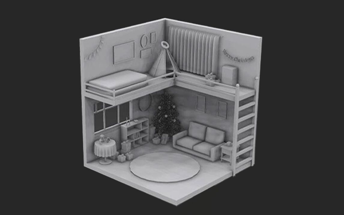 3dmax建模圣诞小屋场景模型制作3d零基础入门场景建模教程