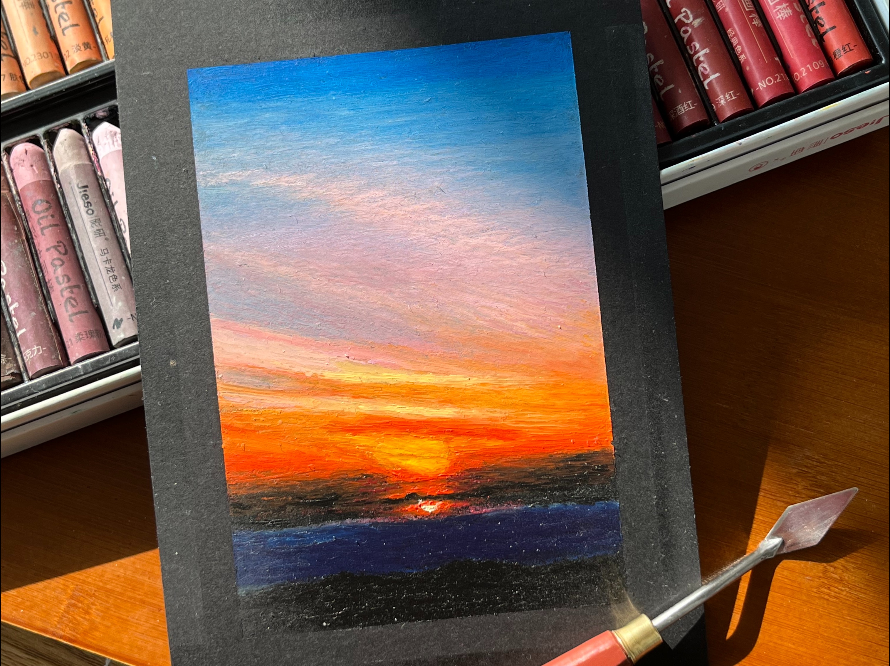 油画棒风景 i 日出 i 油画棒打卡第25天