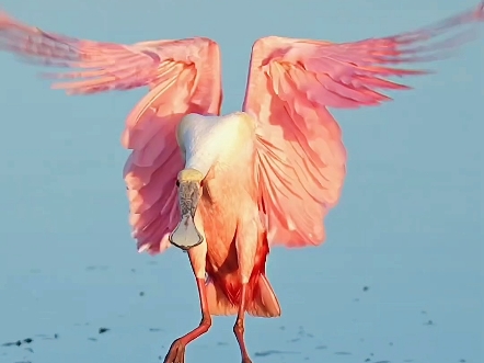神奇的粉红色鸟完美着陆