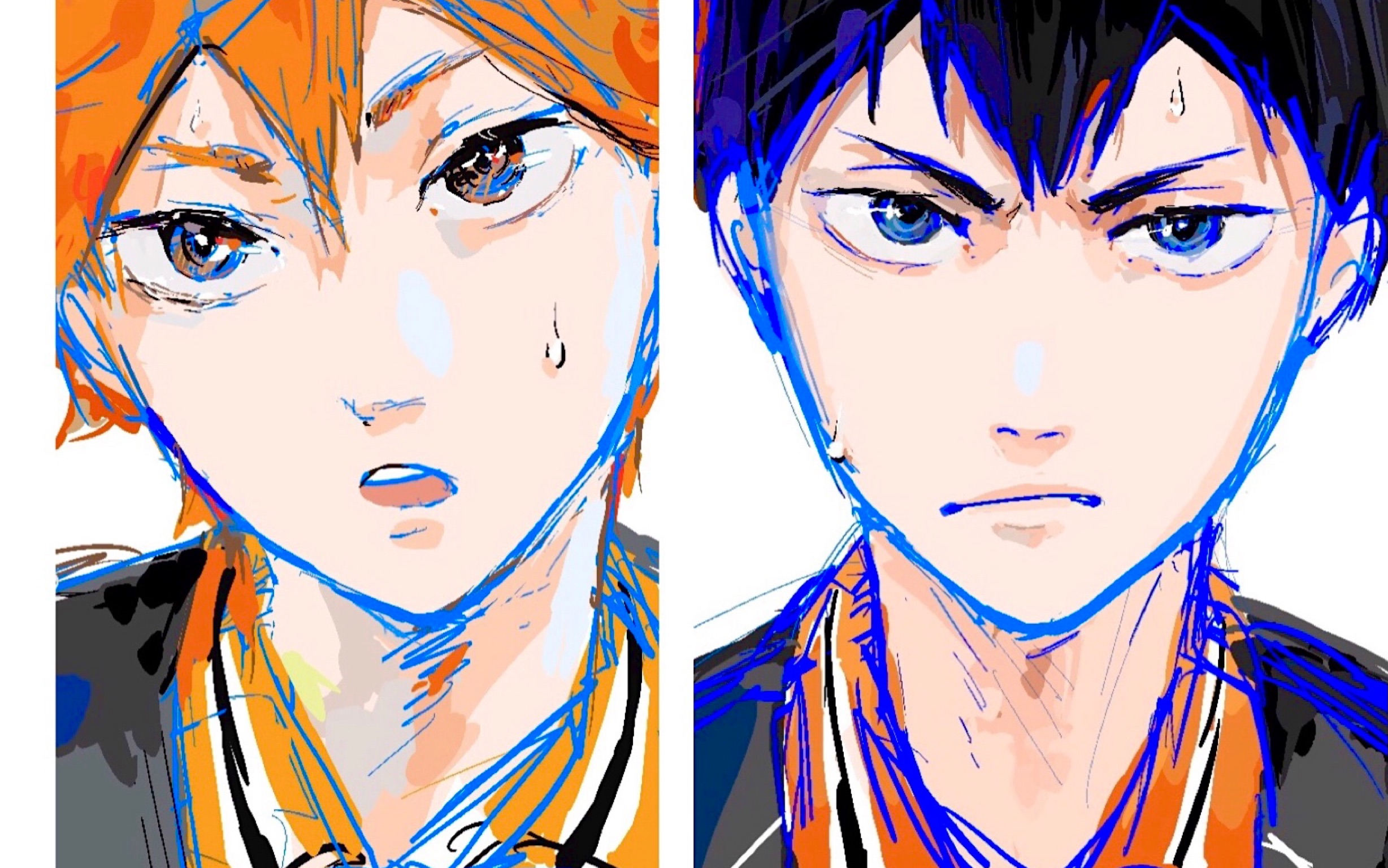 【procreate】【小排球】日向翔阳&影山飞雄 2h摸鱼大头加速绘画过程