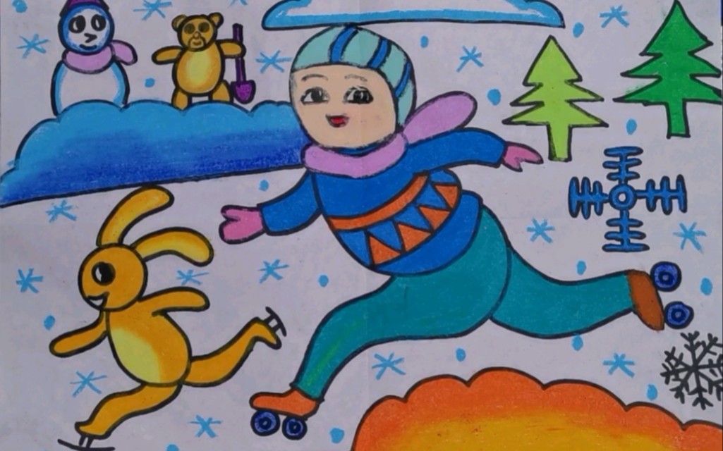 滑冰绘画作品图片