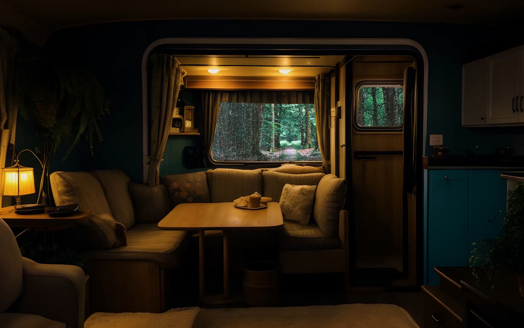 雨天在舒适的房车里听雨入睡丨逃离城市,在深林中的房车里放空自己