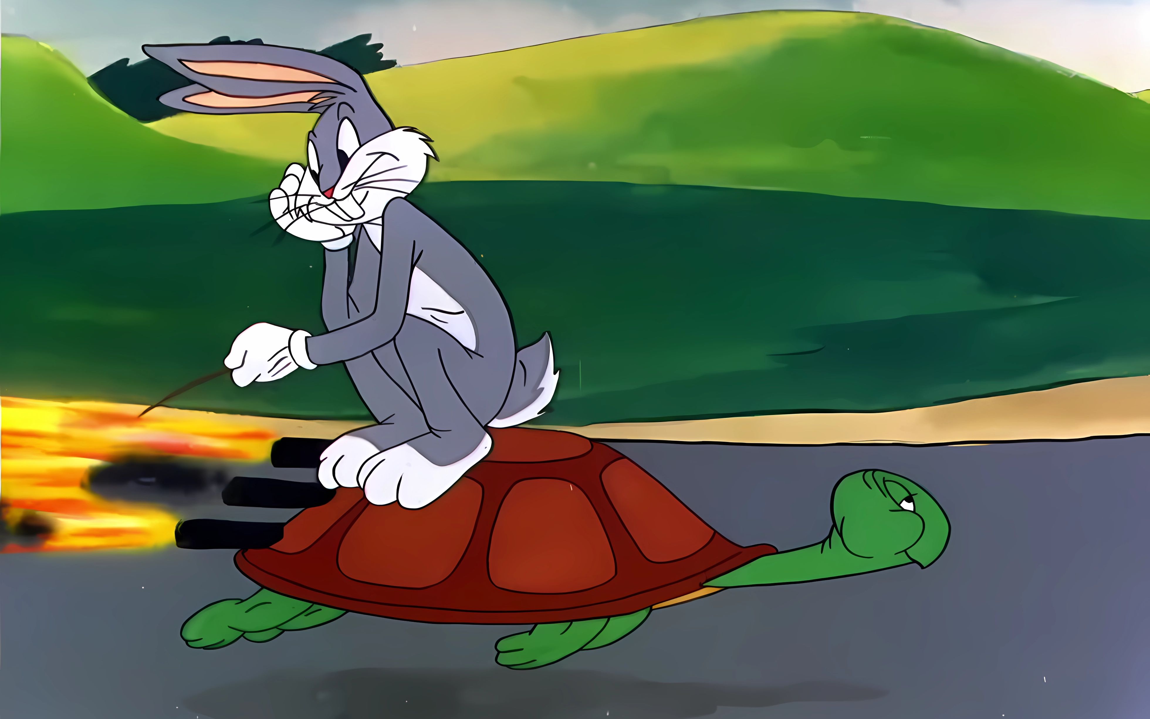 兔八哥龟兔赛跑升级,乌龟装上四驱推进器却骄傲了,居然输给了兔子.