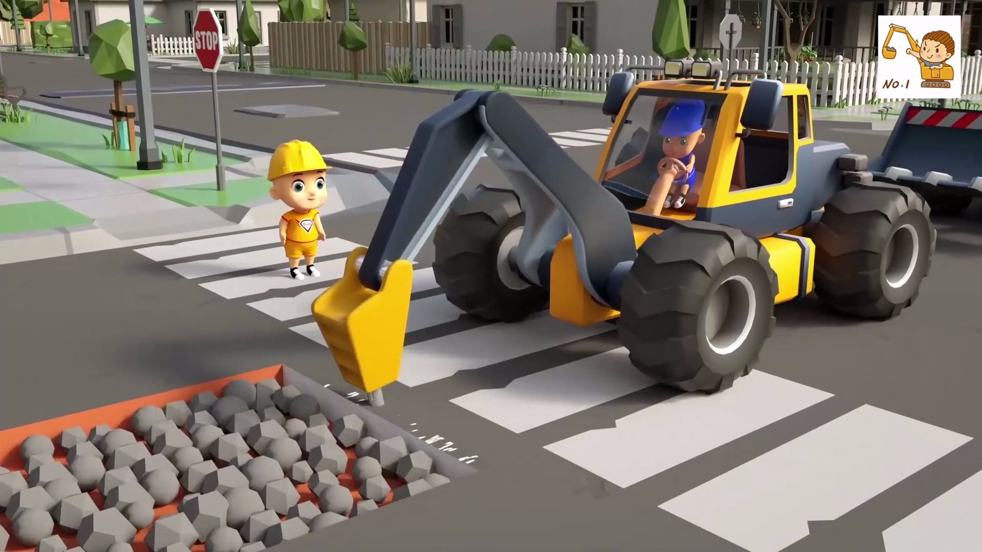 翻斗卡车,压路机和沥青车帮喷泉广场修马路 儿童动画片_哔哩哔哩_bili