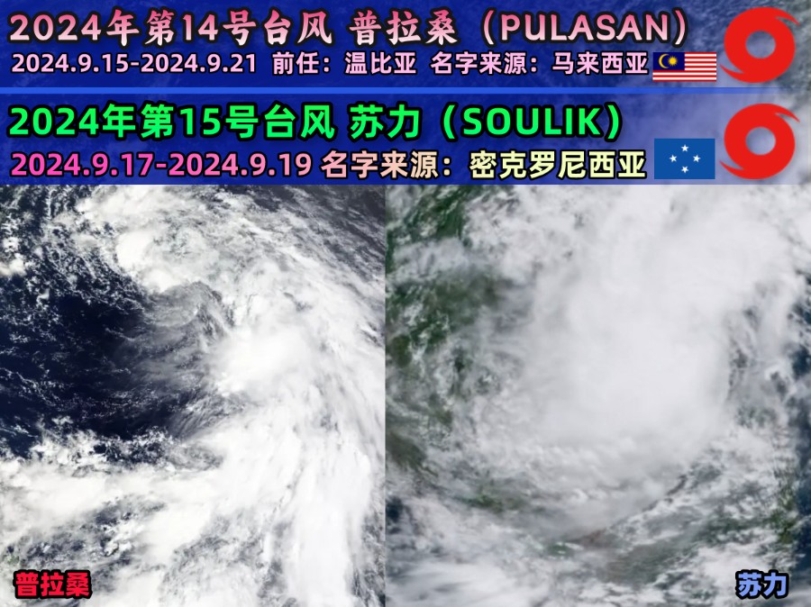 2024年第14号台风 普拉桑(PULASAN)、2024年第15号台风 苏力(SOULIK)哔哩哔哩bilibili