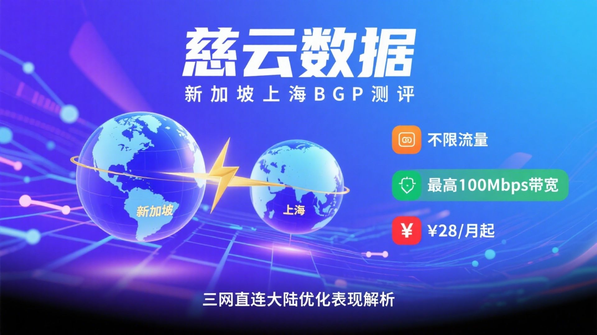 慈云数据新加坡上海BGP测评:不限流量/最高可到100Mbps带宽,优化线路低至¥28/月、三网直连大陆优化表现解析