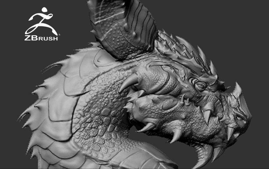 zbrush龙头雕刻速览,超好用的龙鳞笔刷分享!
