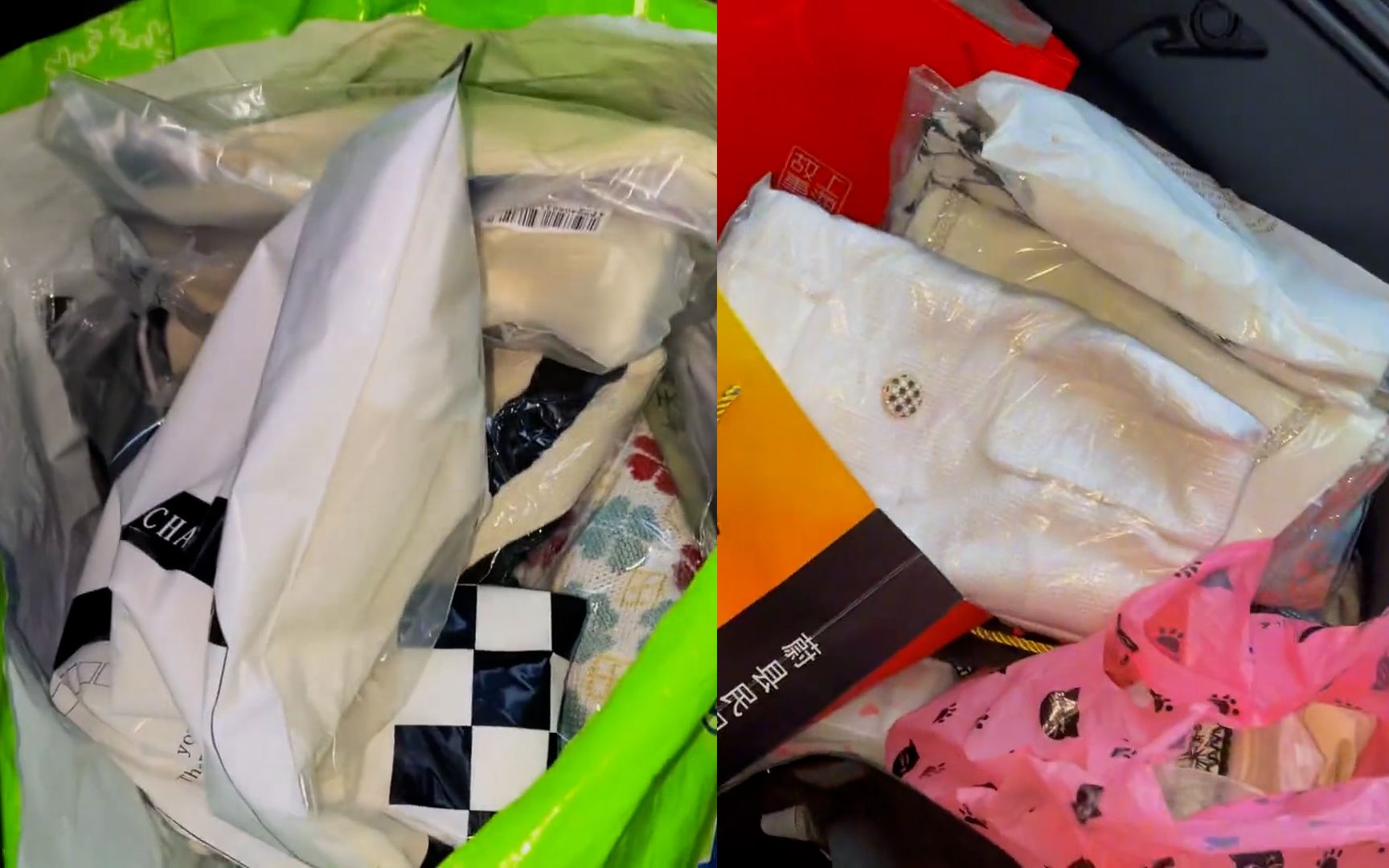 女子晒男友送的新衣服,如进货般堆满后备箱:上次买的还没穿_哔哩哔哩