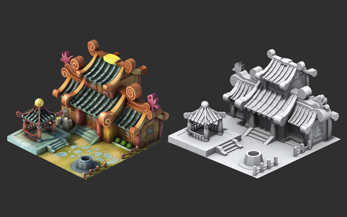 【3dmax游戏建模】卡通风格场景,古风房子建模