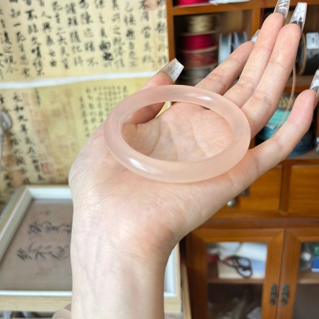 藕花深处*藕粉手镯阿富汗玉粉色显白嫩呼呼少女手镯黄皮天菜